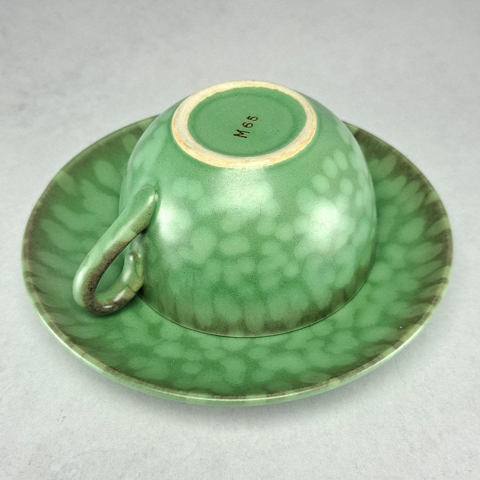 Elsterwerda Art Deco Mottled Ombré Green Cup with Two Saucers M65