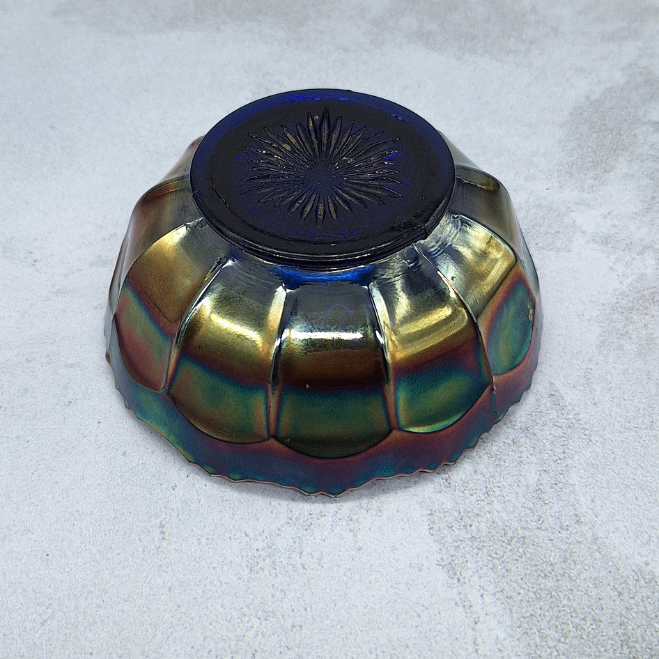 Fenton Blue Iridescent Carnival Glass Little Flowers Berry Bowl