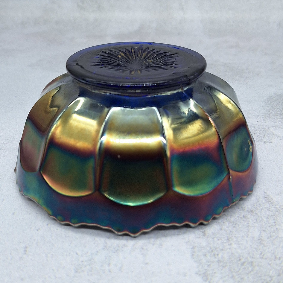 Fenton Blue Iridescent Carnival Glass Little Flowers Berry Bowl