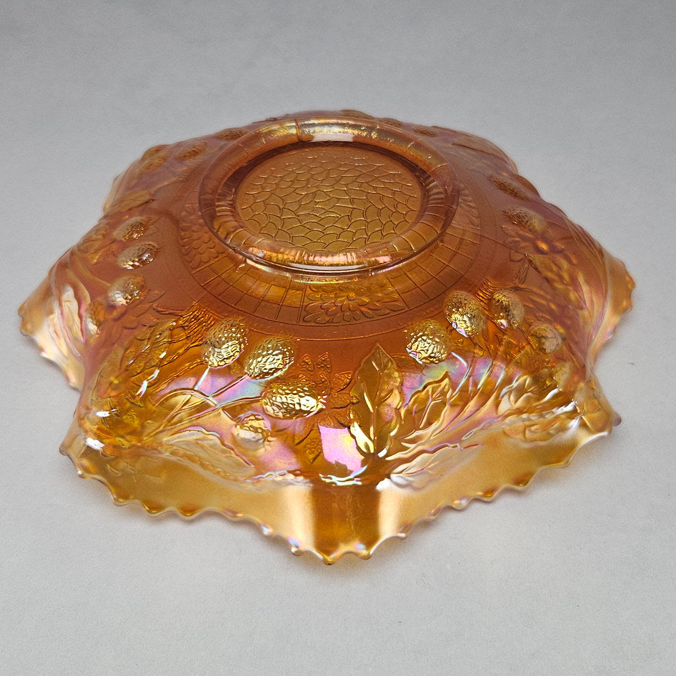 Fenton Orange Tree Marigold Carnival Glass Ruffled Bowl