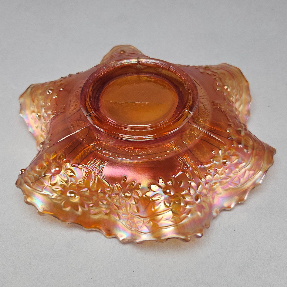 Fenton Sailboats Marigold Carnival Glass Ruffled Bowl