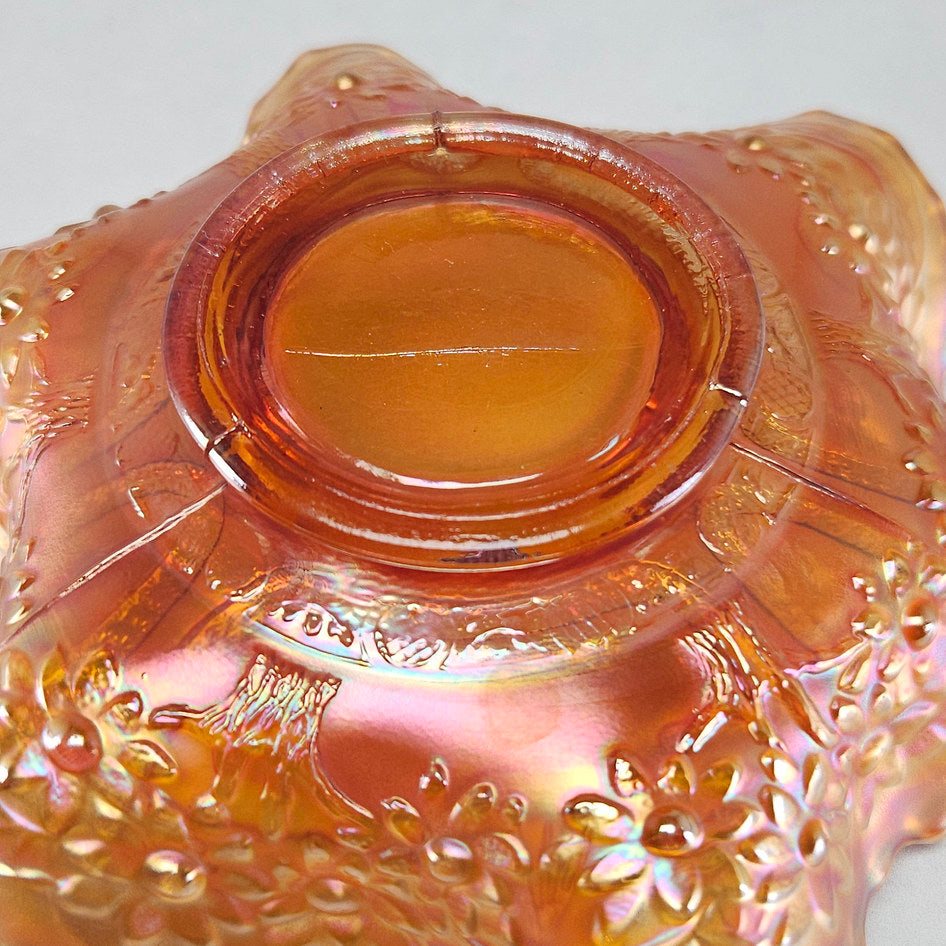 Fenton Sailboats Marigold Carnival Glass Ruffled Bowl
