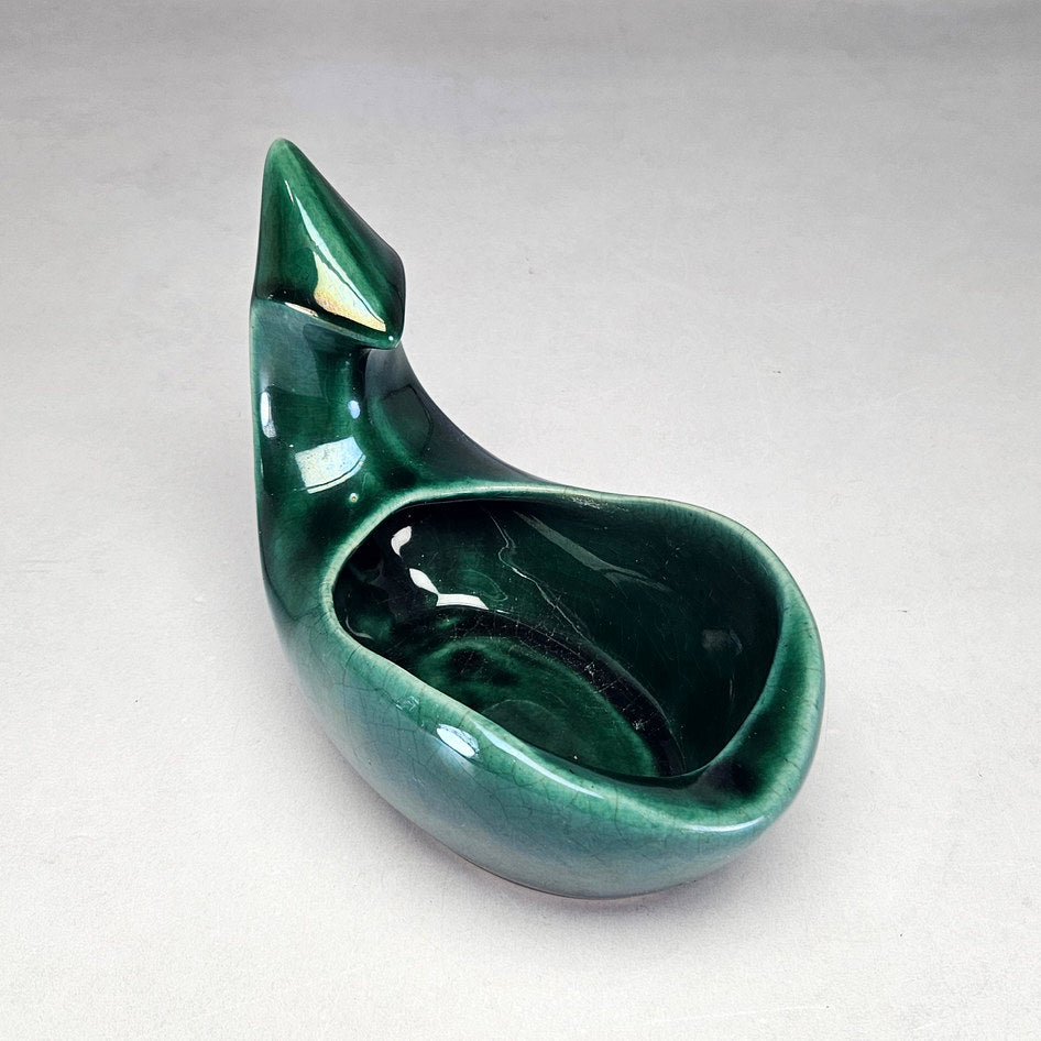 Flora-Ann green abstract planter interior showing glossy glaze crazing