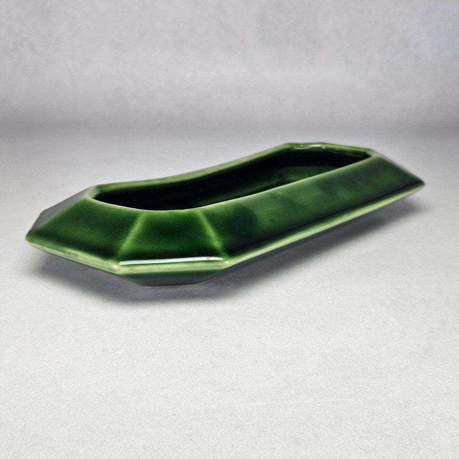 Flora-Ann green rectangular planter viewed towards its narrow end