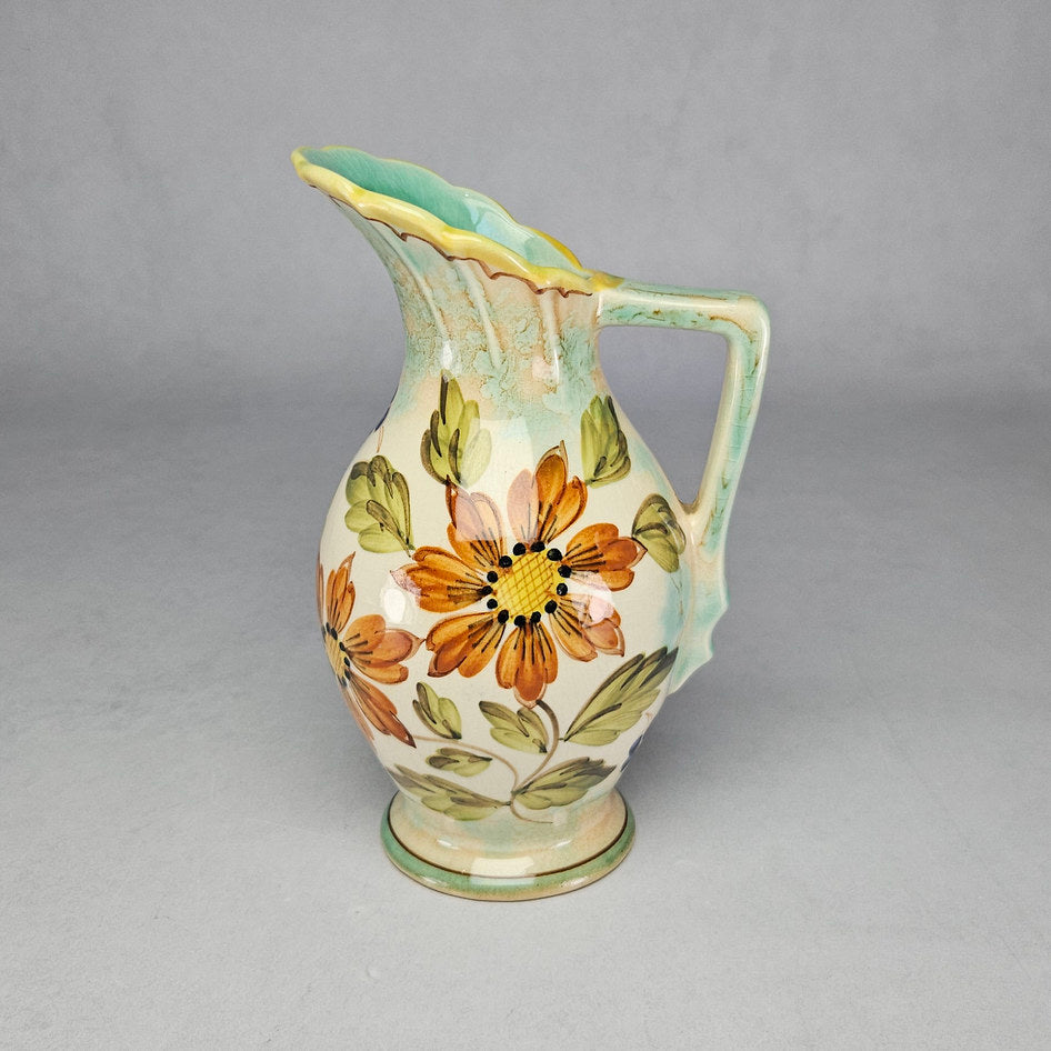 Flora Gouda Holland Aster Hand-Painted Floral Ceramic Jug