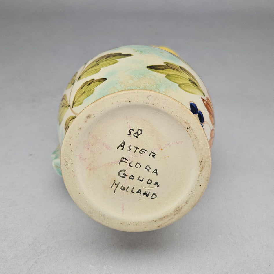 Flora Gouda Holland Aster Hand-Painted Floral Ceramic Jug
