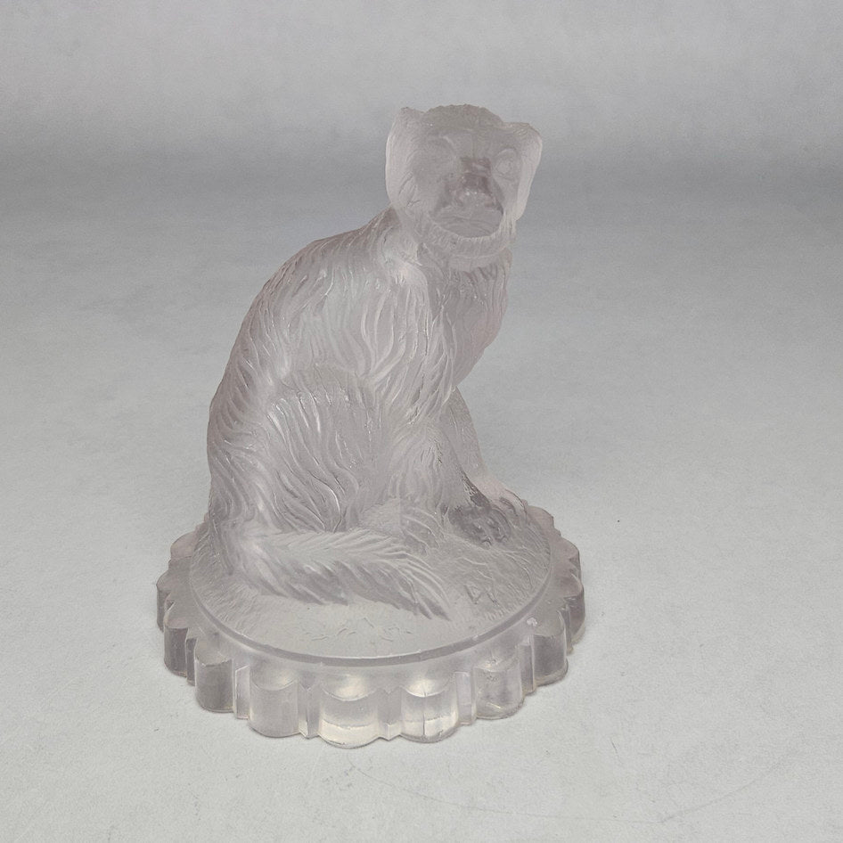 Frosted Pressed Glass Seated Dog Figure Paperweight
