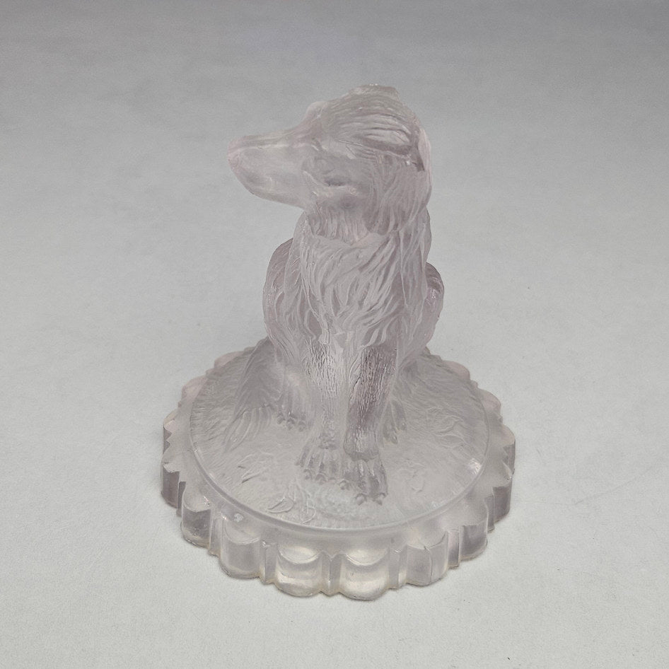 Frosted Pressed Glass Seated Dog Figure Paperweight