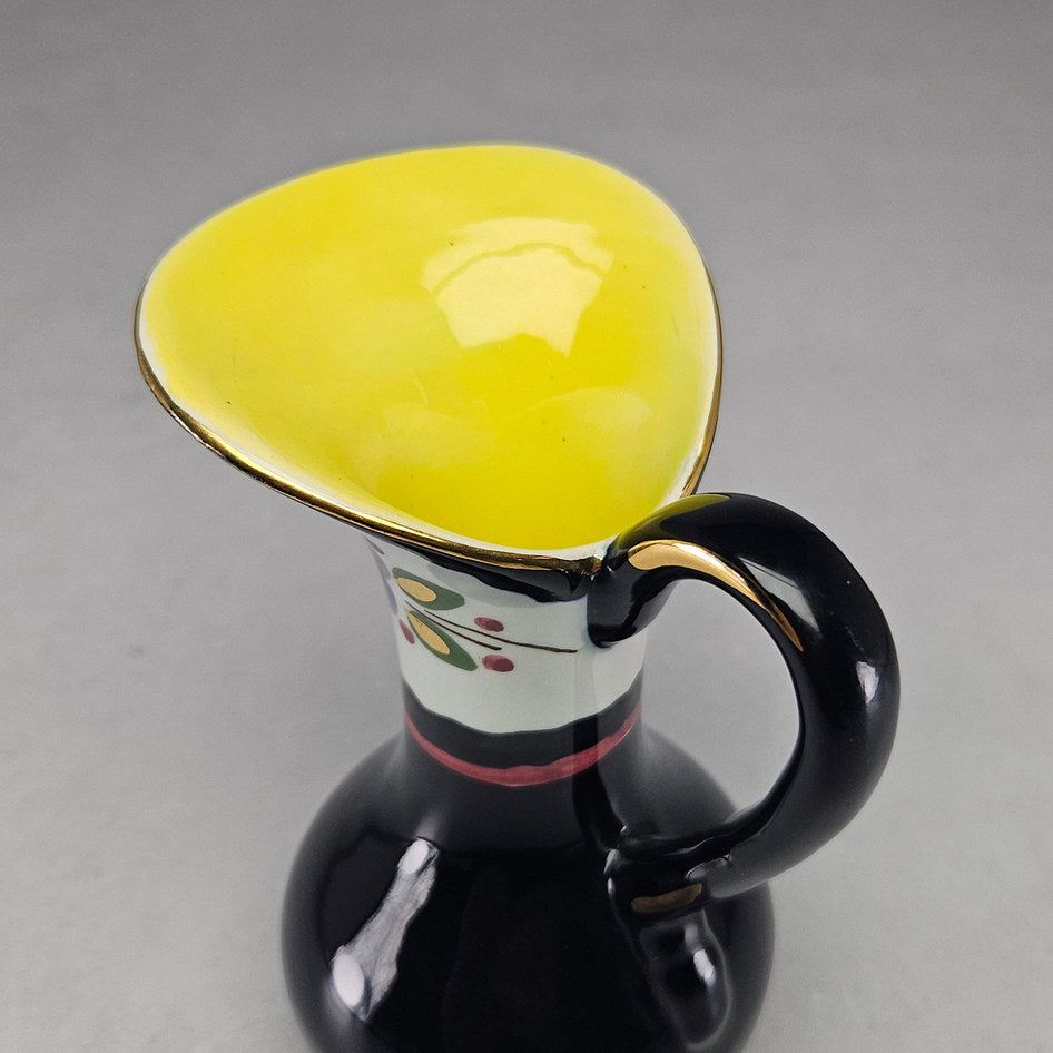 Genuine Gouda Holland Hand-Painted Black Floral Ceramic Jug