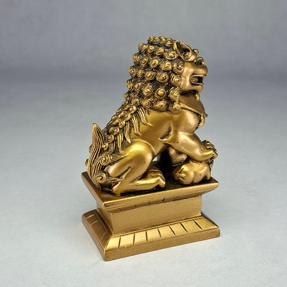 Gold-Lacquered Polyresin Chinese Guardian Lion