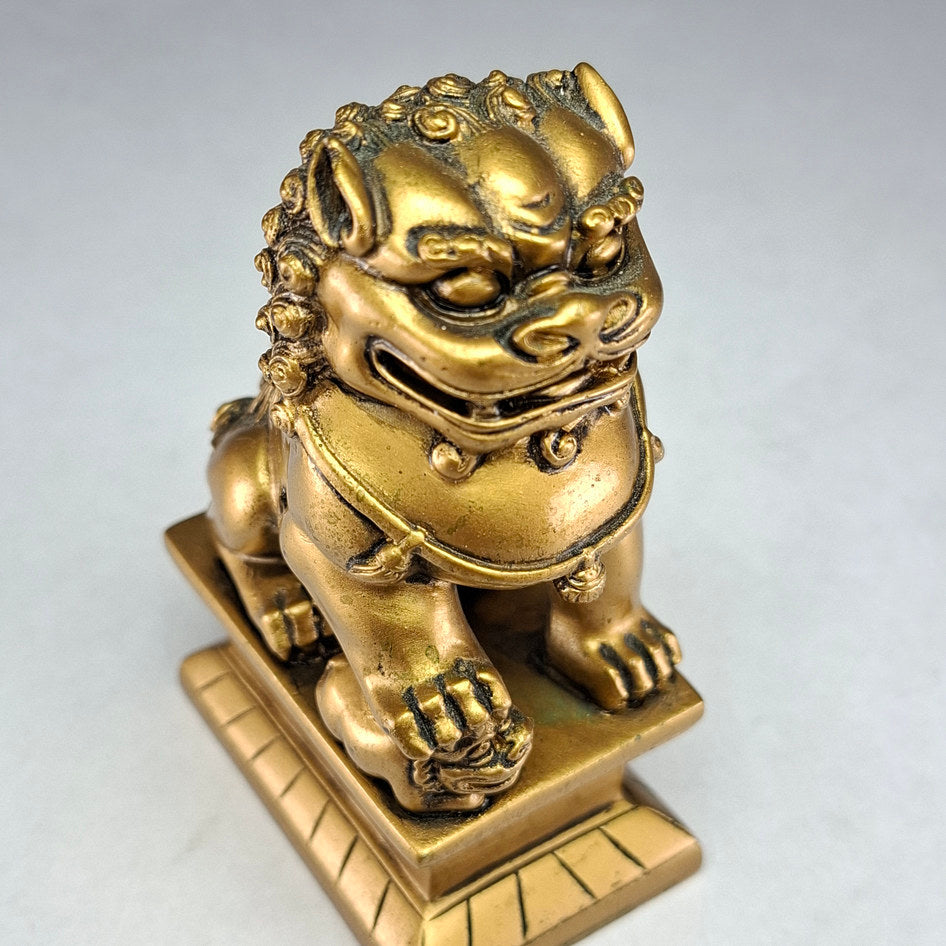 Gold-Lacquered Polyresin Chinese Guardian Lion