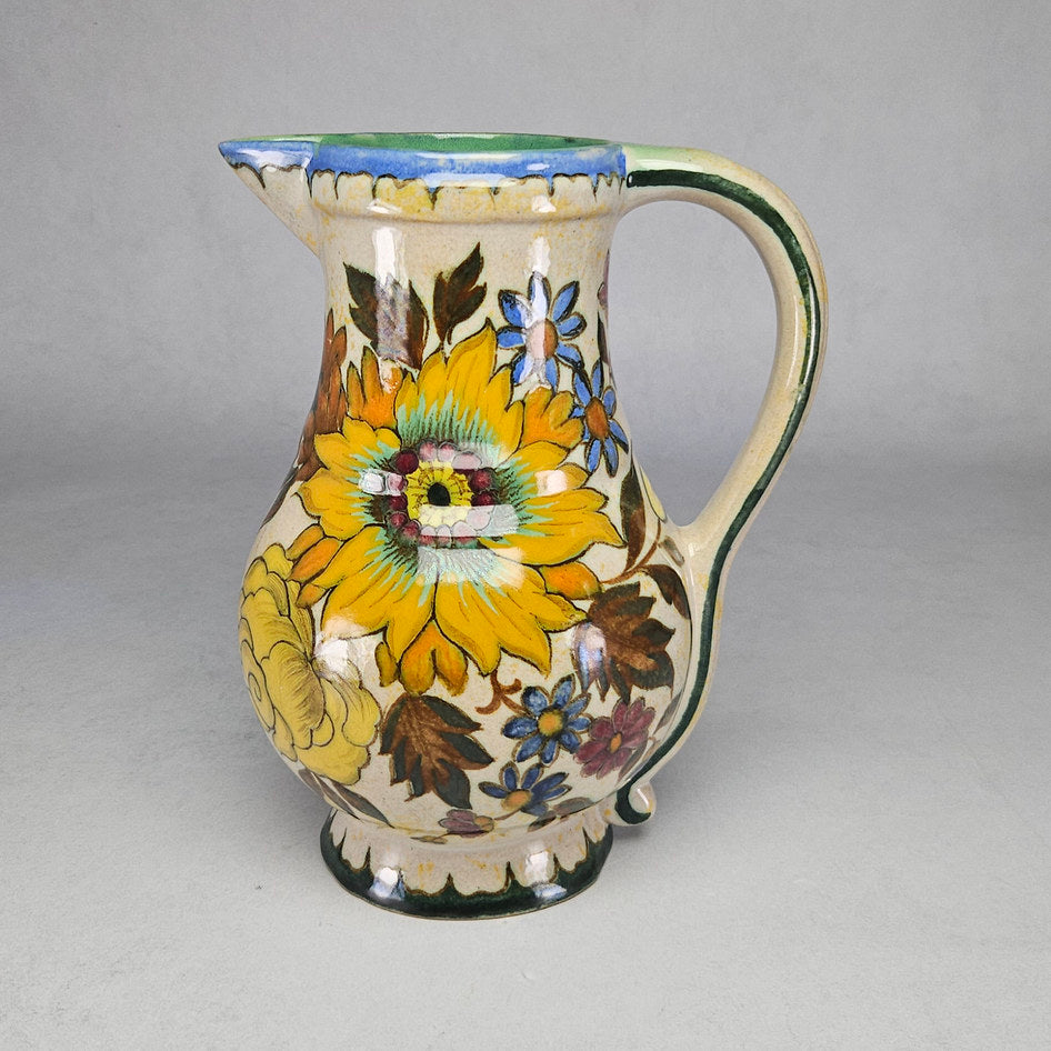 Gouda Holland MIA Hand-Painted Floral Ceramic Jug