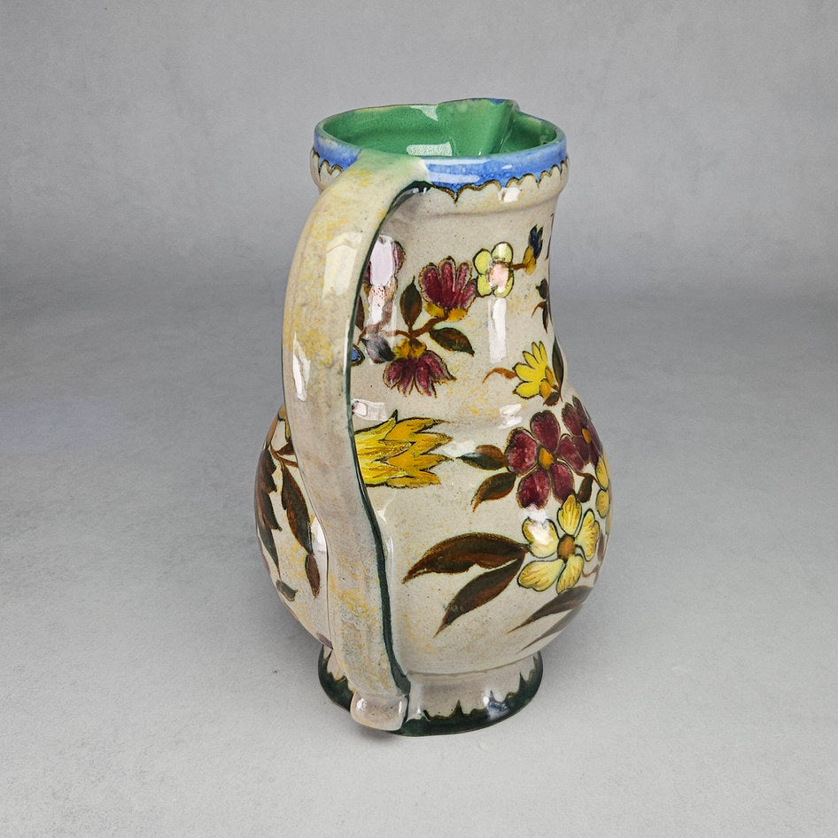 Gouda Holland MIA Hand-Painted Floral Ceramic Jug