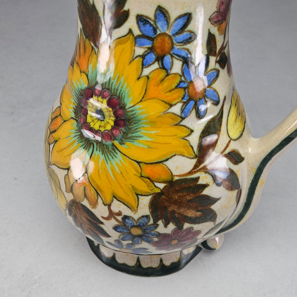 Gouda Holland MIA Hand-Painted Floral Ceramic Jug