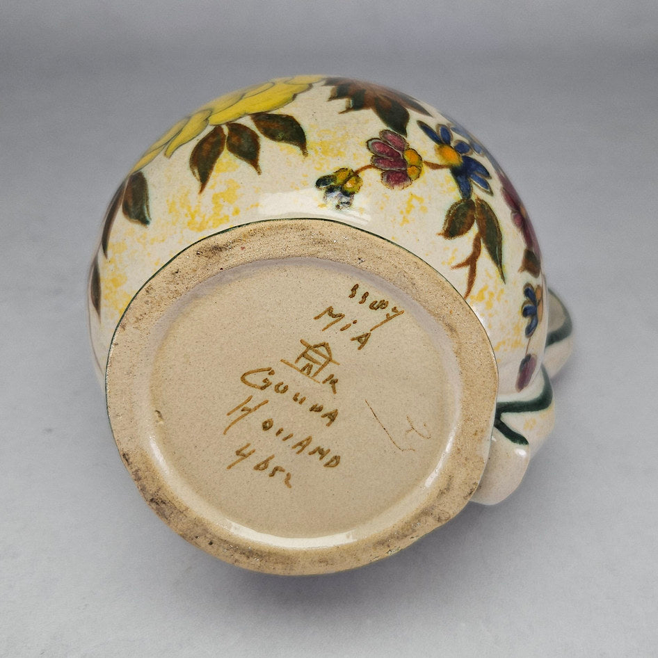 Gouda Holland MIA Hand-Painted Floral Ceramic Jug