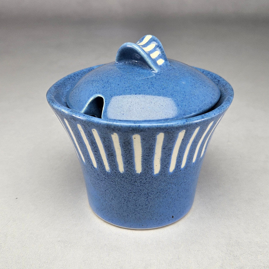 Hamburger Potteries 291 Blue Lidded Condiment Pot, view 1