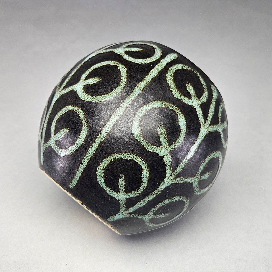 Hamburger Potteries Turquoise Scroll Round Vase, view 4