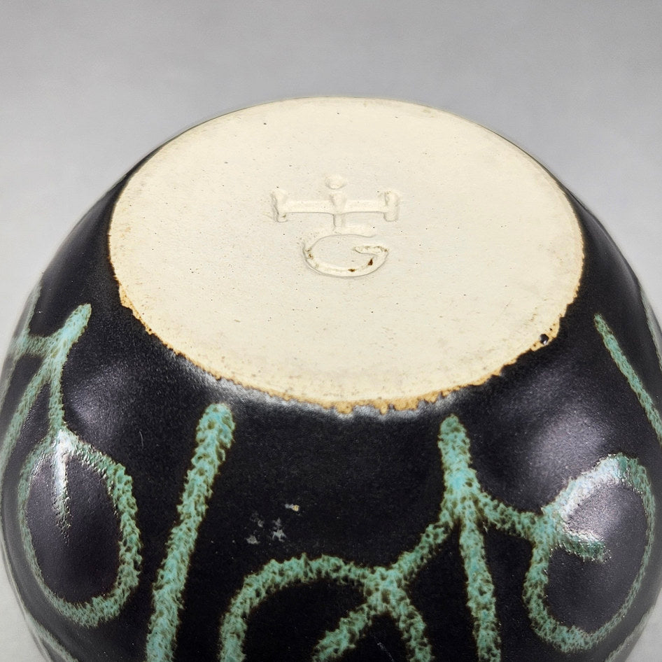 Hamburger Potteries Turquoise Scroll Round Vase, view 5