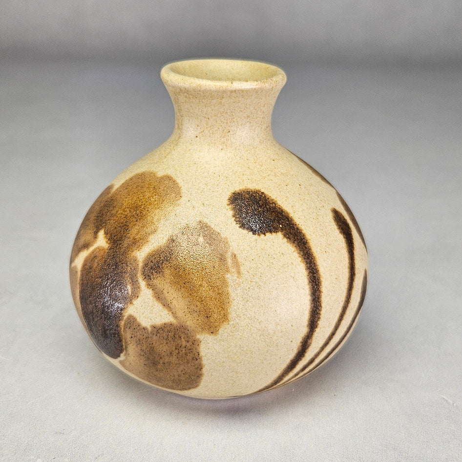 Hamburger's Pottery Brown Floral Bud Vase