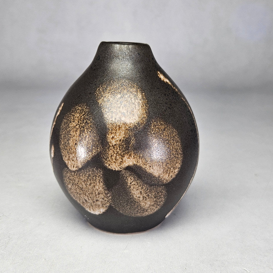 Hamburger's Pottery Dark Brown Floral Bud Vase
