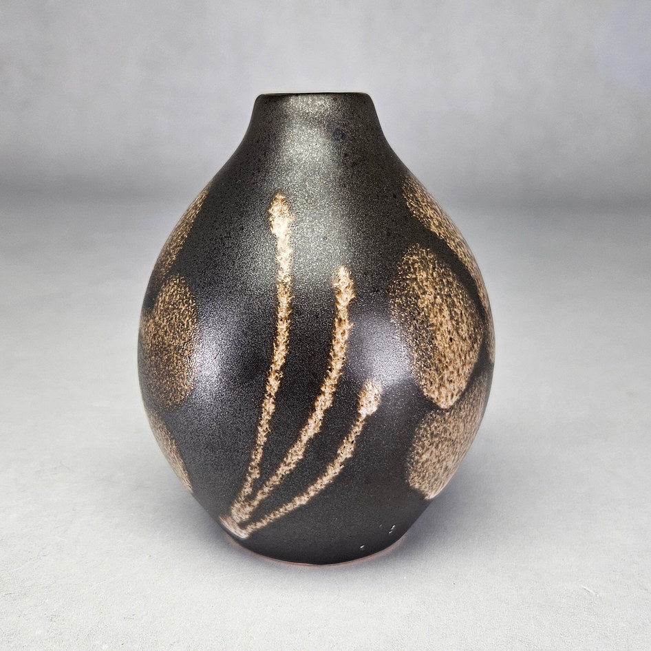Hamburger's Pottery Dark Brown Floral Bud Vase