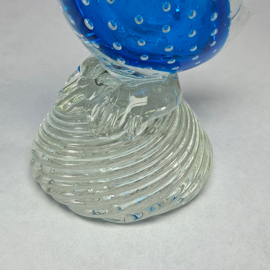 Hand-Blown Blue Bullicante Art Glass Swan Sculpture