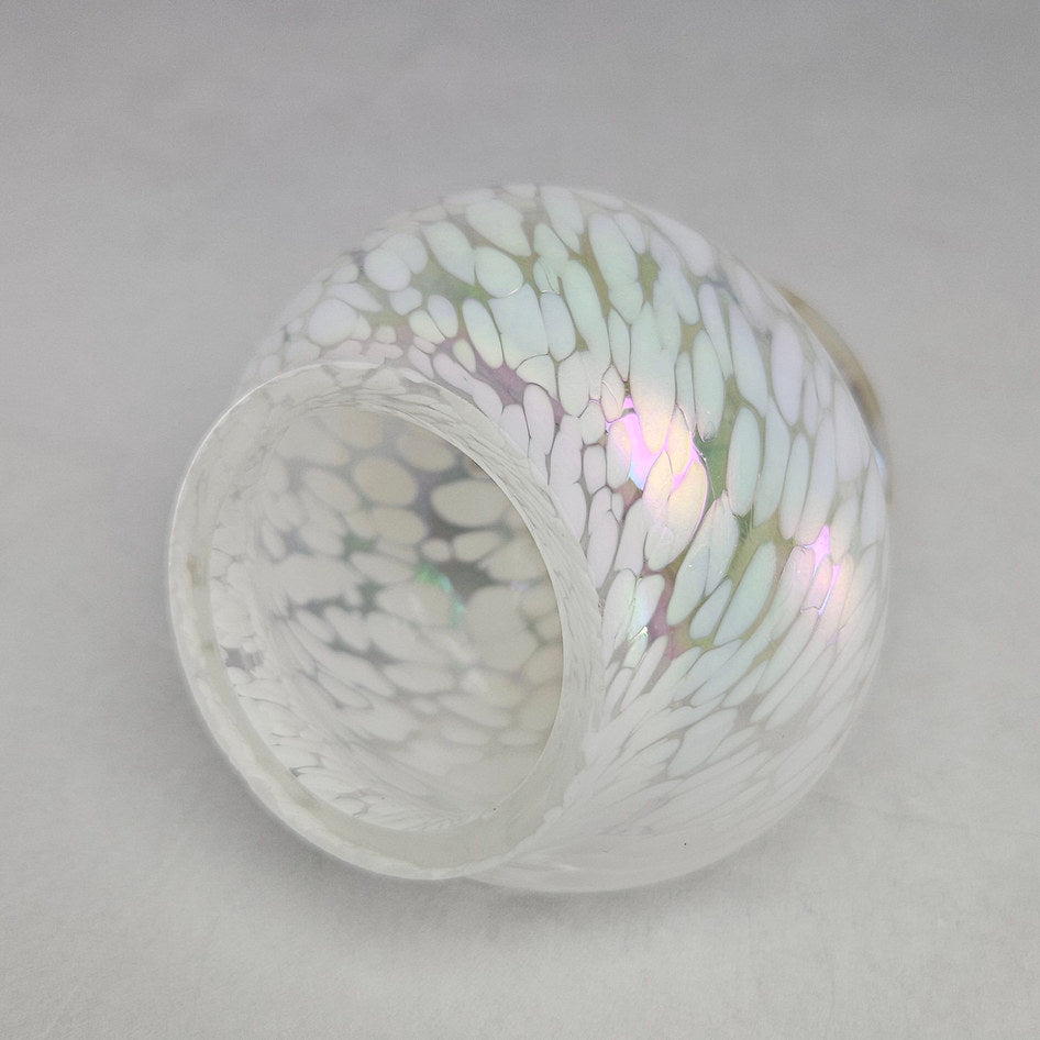 Hand-Blown Iridescent Confetti Glass Rose Bowl with Metal Flower Frog
