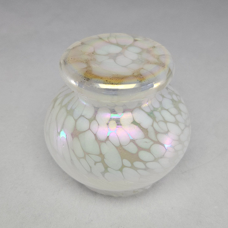 Hand-Blown Iridescent Confetti Glass Rose Bowl with Metal Flower Frog
