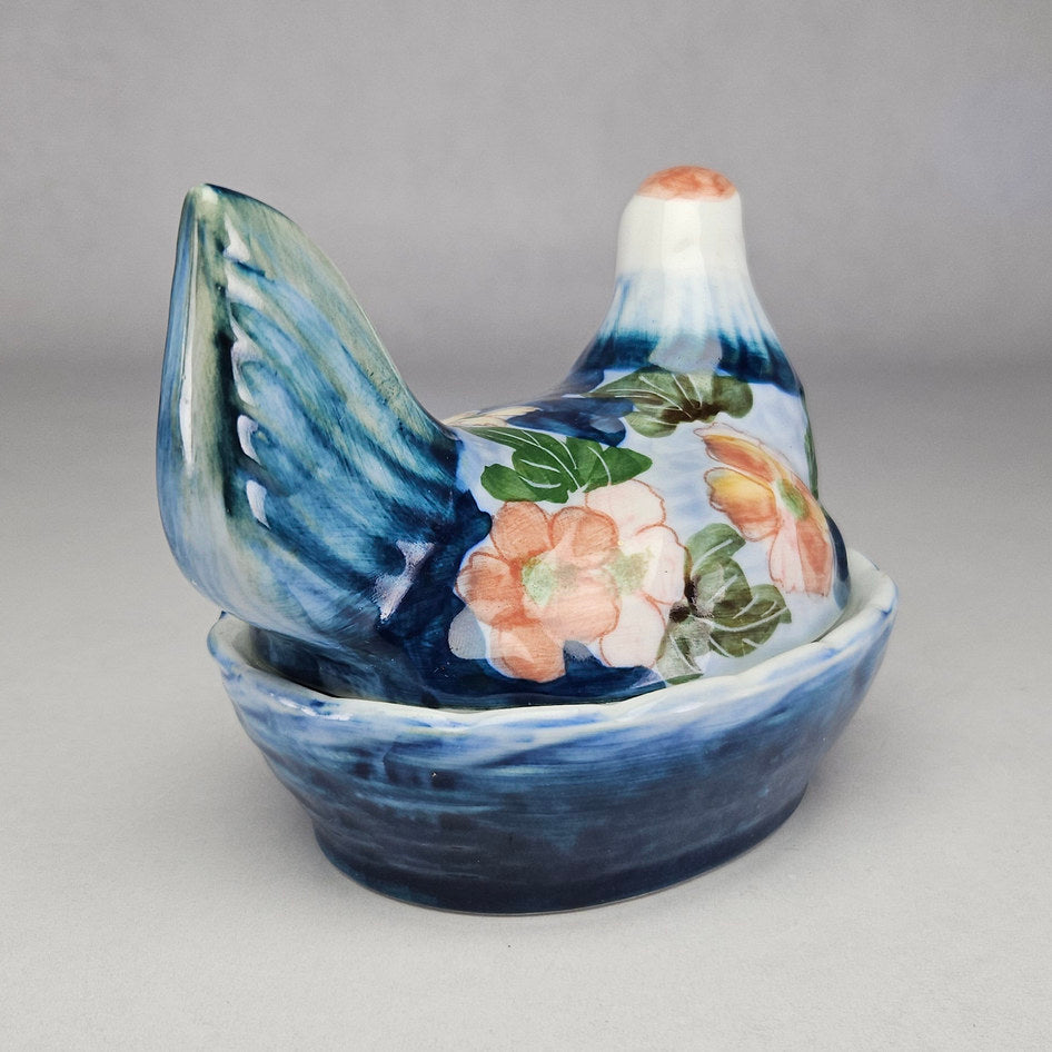 Hand-Painted Ceramic Hen on Nest Covered Tureen Dish