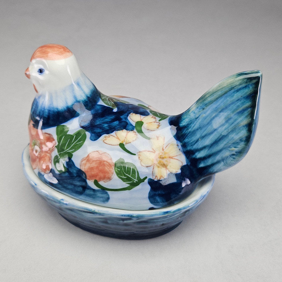 Hand-Painted Ceramic Hen on Nest Covered Tureen Dish