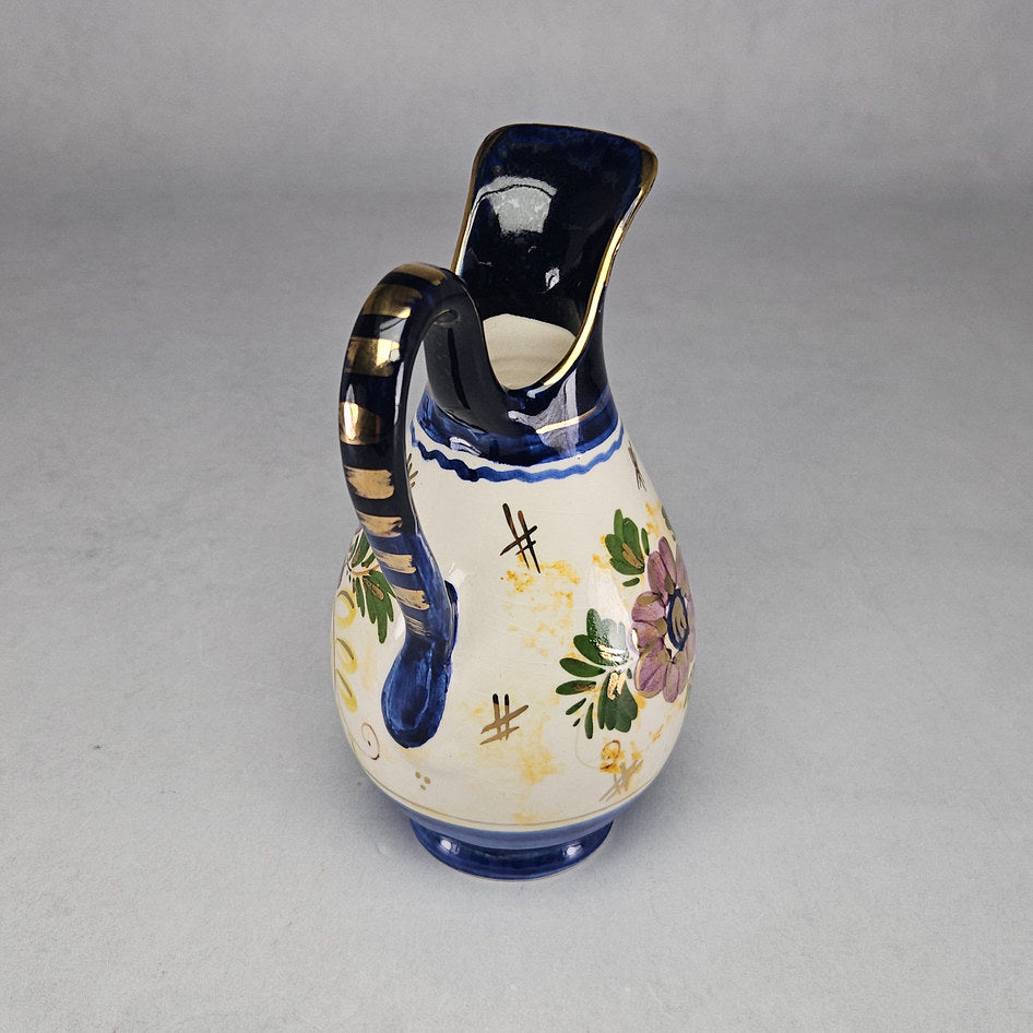 Hand-Painted Gouda Ware Made in Holland Floral Ceramic Jug