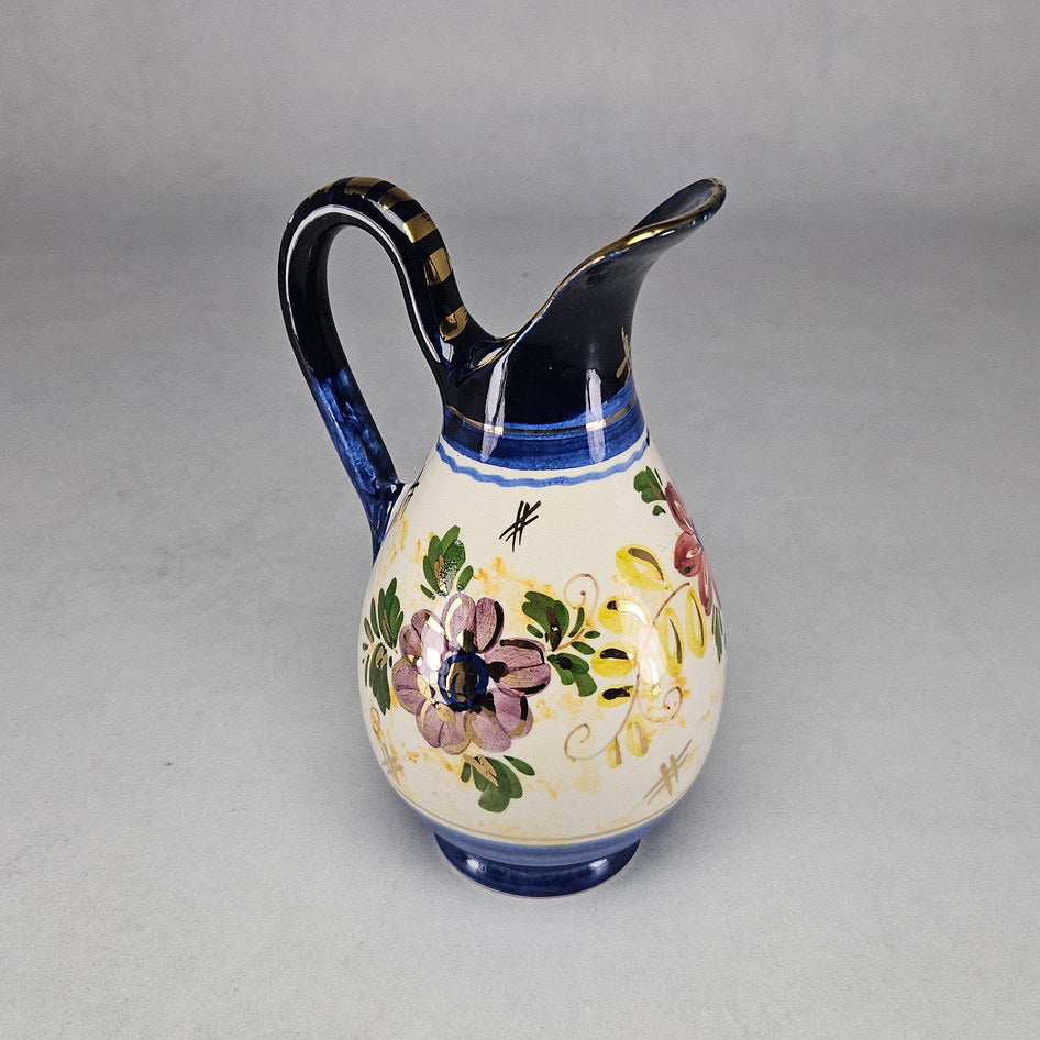 Hand-Painted Gouda Ware Made in Holland Floral Ceramic Jug
