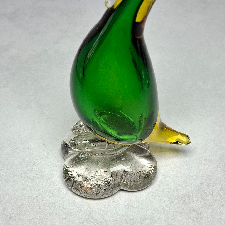 Handmade Murano Art Glass Green and Amber Swan Sculptures — Set of 2