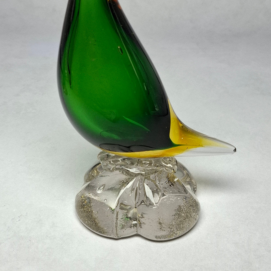 Handmade Murano Art Glass Green and Amber Swan Sculptures — Set of 2