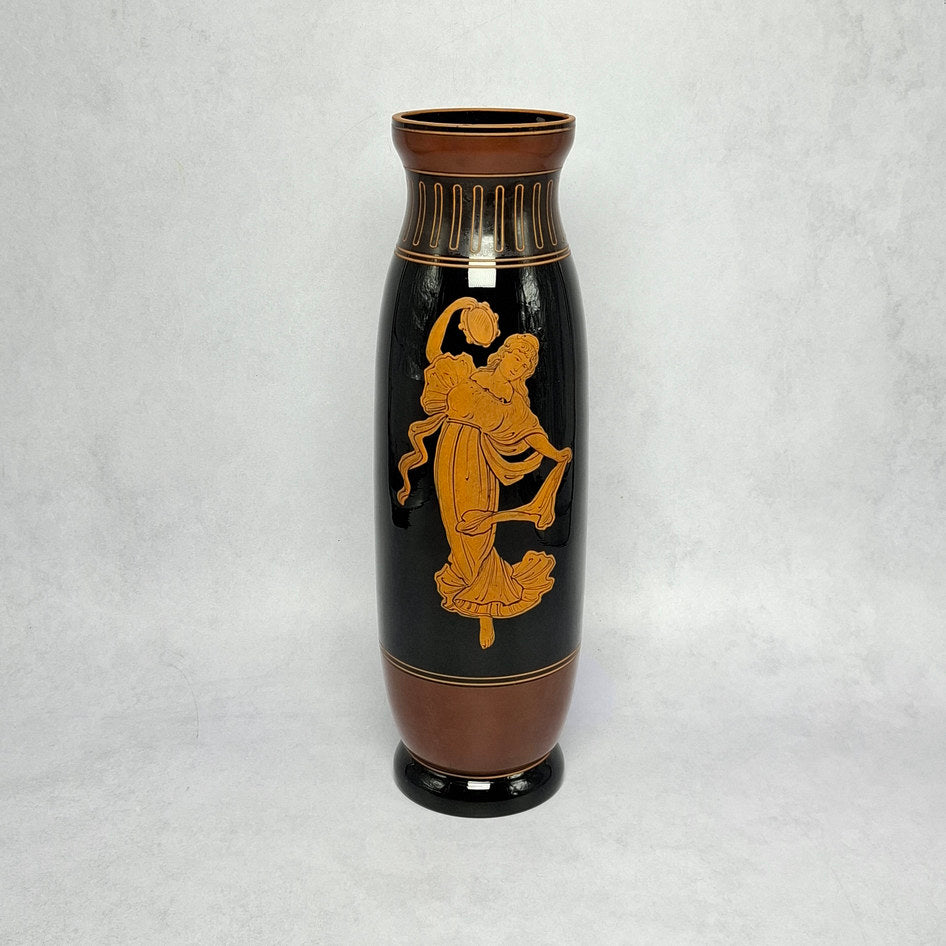 Art Deco Harrach Basalt Glass Vase with Dancing Girl Motif