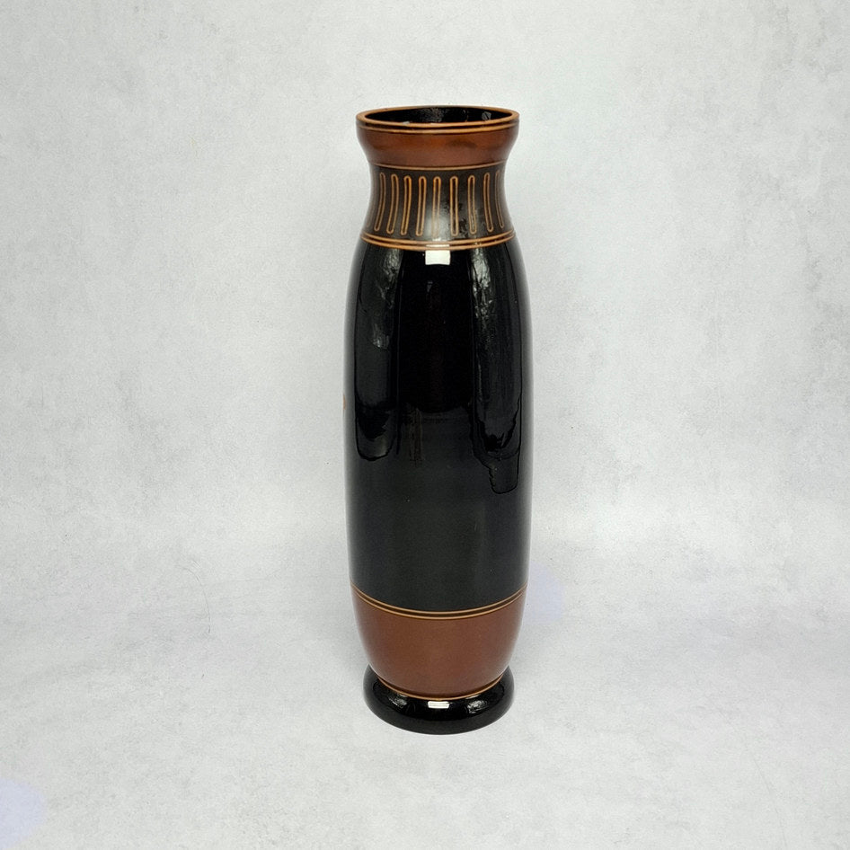 Art Deco Harrach Basalt Glass Vase with Dancing Girl Motif