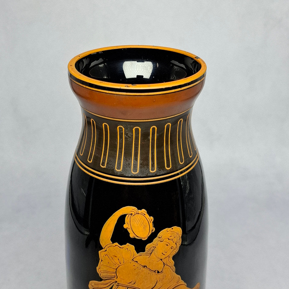 Art Deco Harrach Basalt Glass Vase with Dancing Girl Motif
