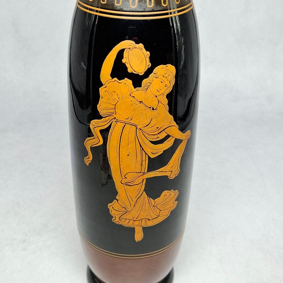 Art Deco Harrach Basalt Glass Vase with Dancing Girl Motif