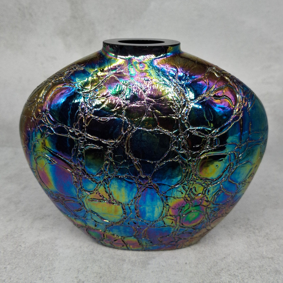 Heavy Iridescent Crackle Glass Heart-Shaped Vase