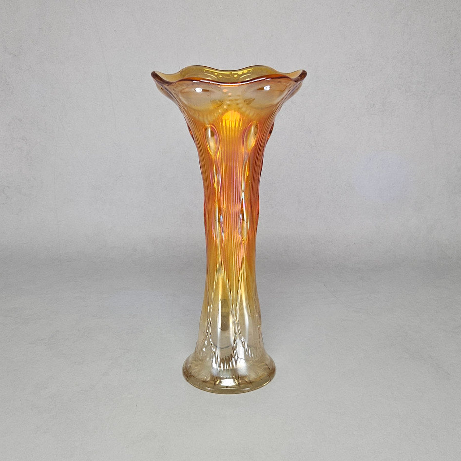 Imperial Beaded Bullseye Marigold Carnival Glass Swung Vase