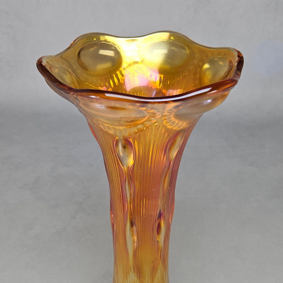 Imperial Beaded Bullseye Marigold Carnival Glass Swung Vase
