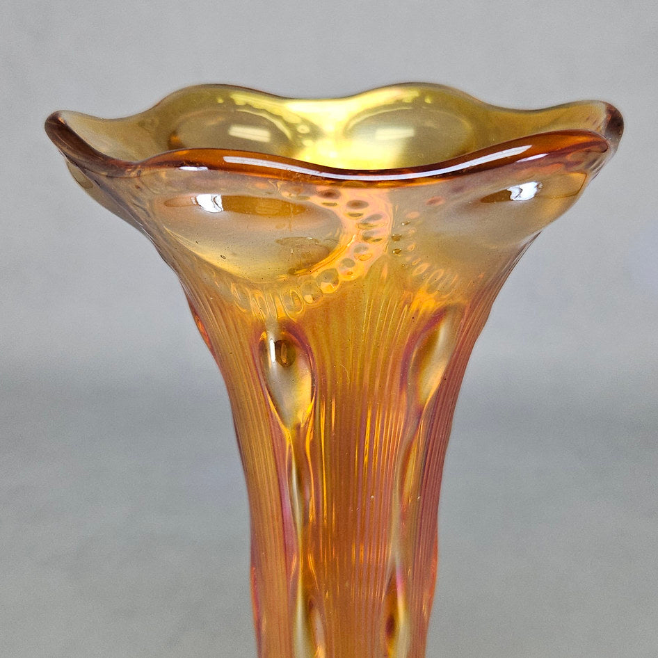 Imperial Beaded Bullseye Marigold Carnival Glass Swung Vase