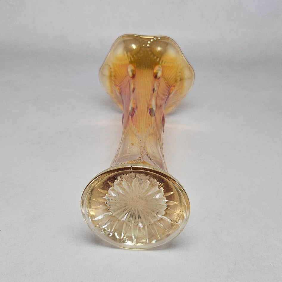 Imperial Beaded Bullseye Marigold Carnival Glass Swung Vase
