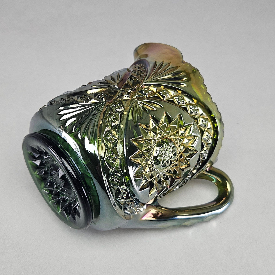 Imperial Diamond Lace Green Carnival Glass Creamer