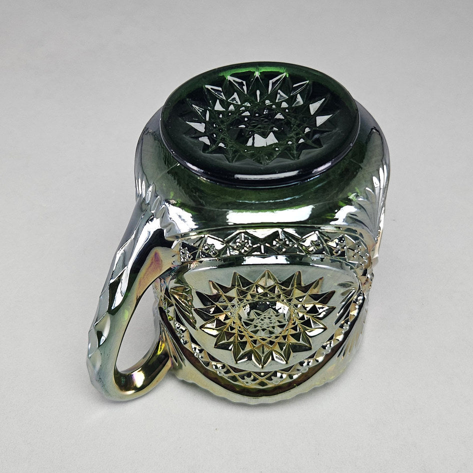 Imperial Diamond Lace Green Carnival Glass Creamer
