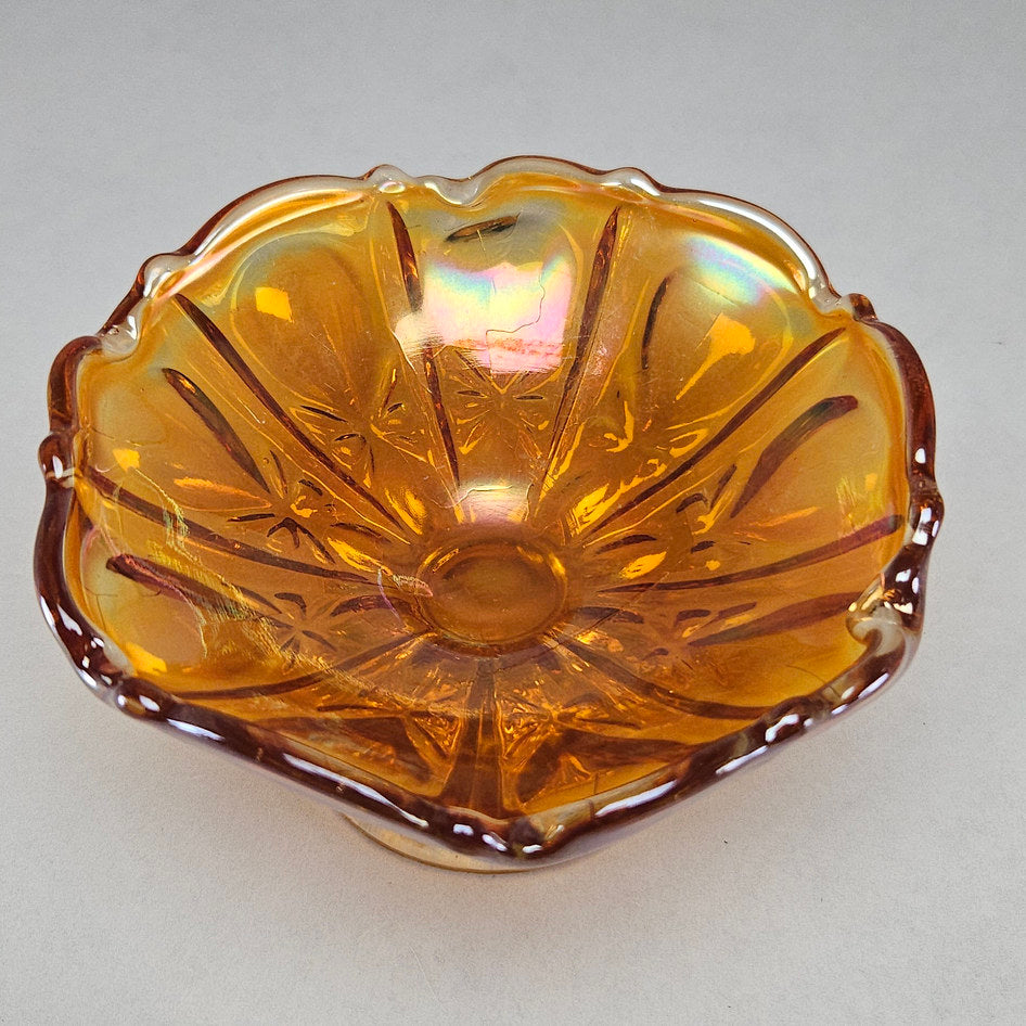 Imperial Floral and Optic Marigold Carnival Glass Footed Bowl