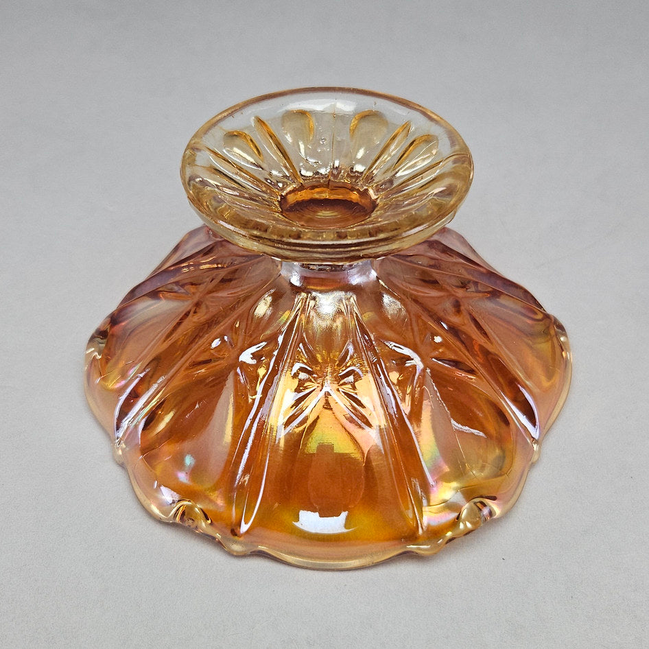 Imperial Floral and Optic Marigold Carnival Glass Footed Bowl