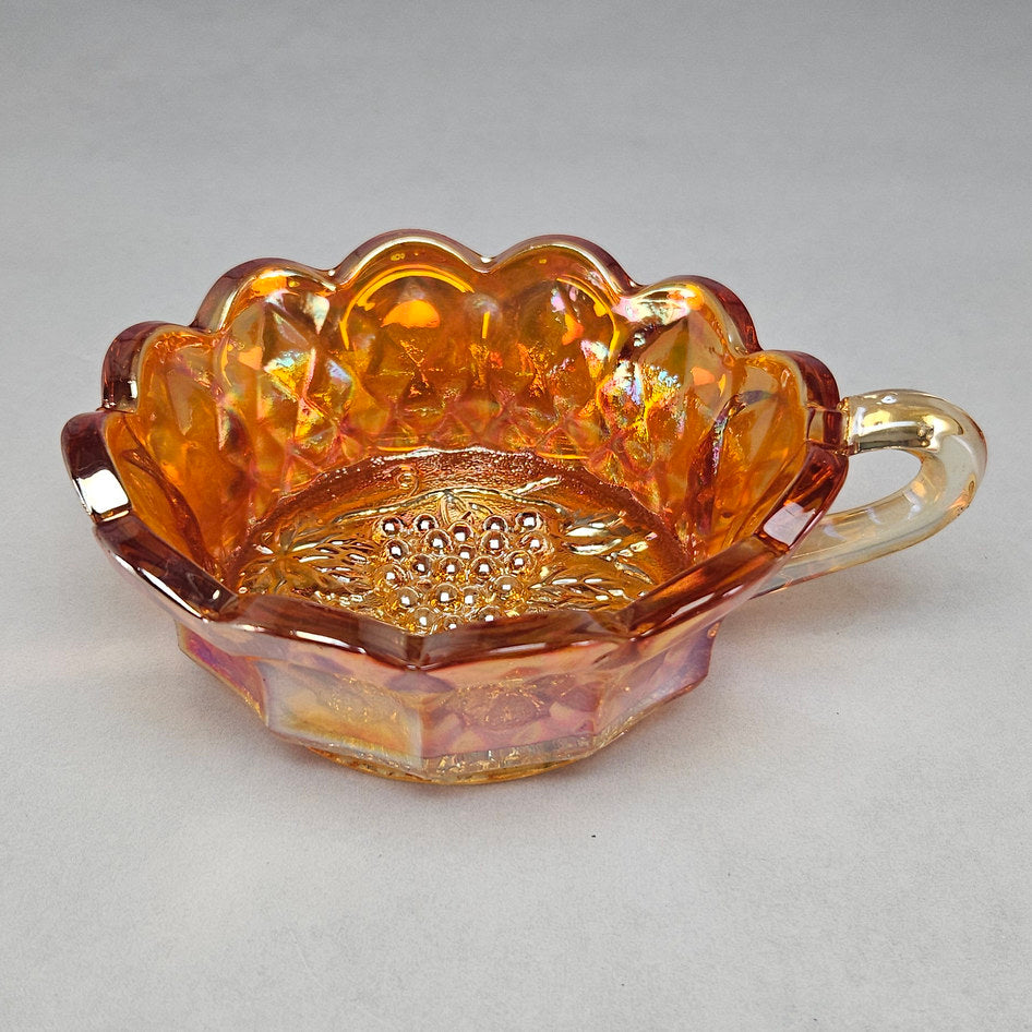 Imperial Heavy Grape Amber Carnival Glass Handled Sweet Dish