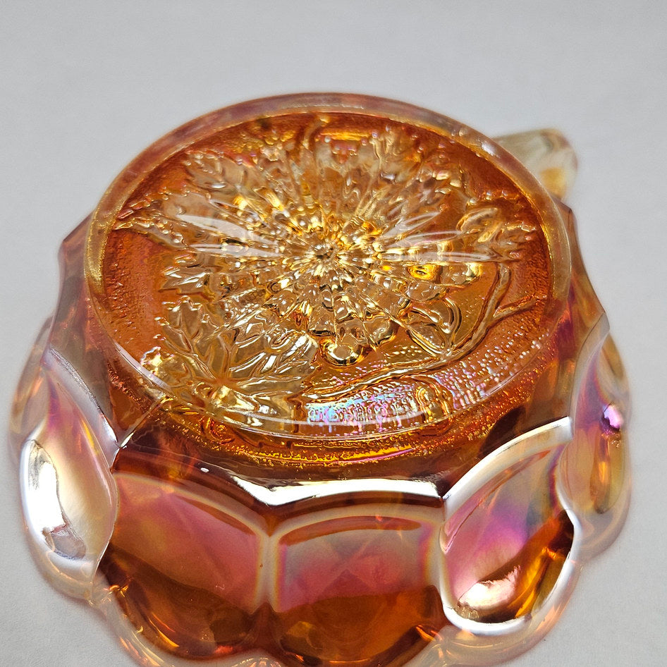 Imperial Heavy Grape Amber Carnival Glass Handled Sweet Dish