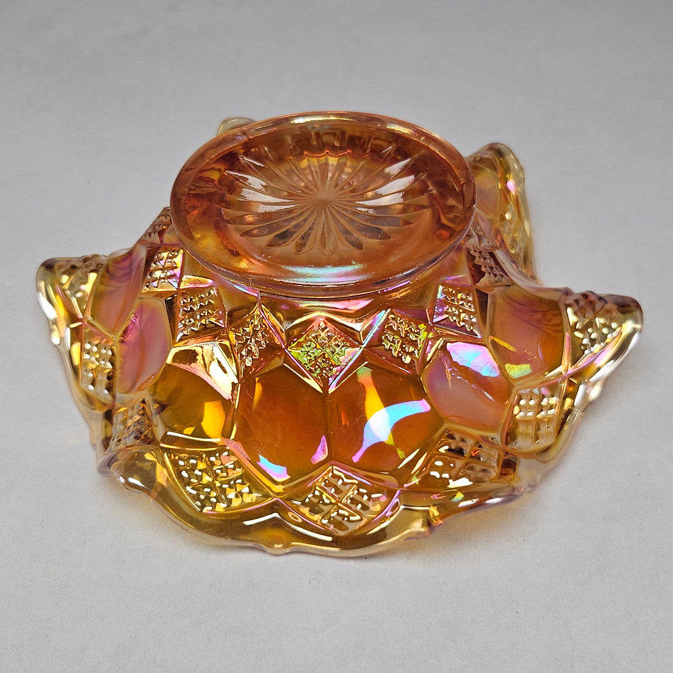 Imperial Star and File Marigold Carnival Glass Ruffled Bowl